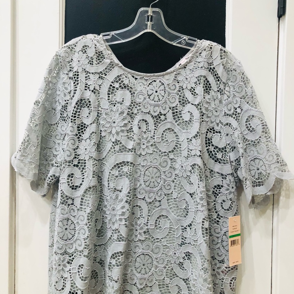 NWT L silver lace blouse